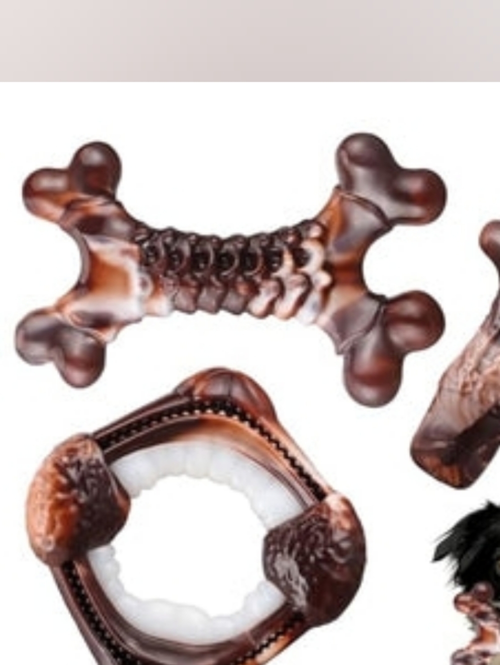 3pk Indestructible Chocolate Brown Dog Chew Toy Set For Chewers and Teething